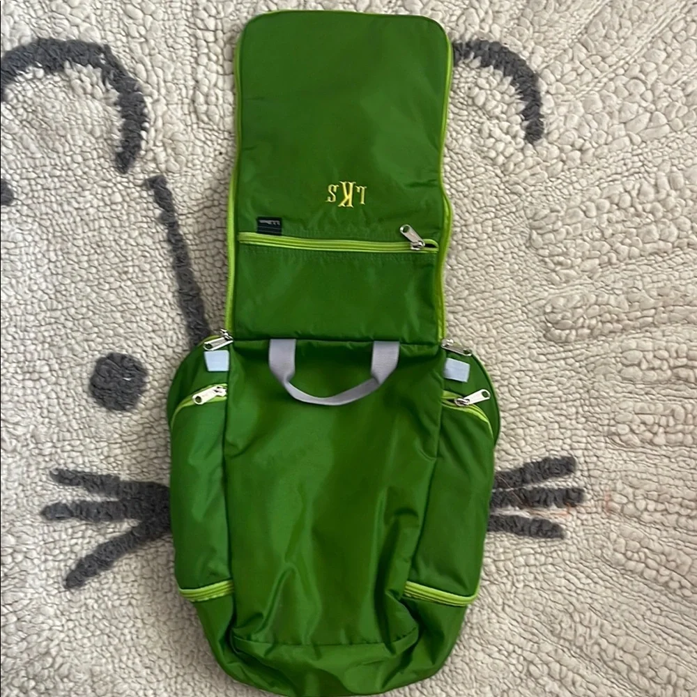 L.L. Bean Green travel toiletry hanging bag monogram LKS